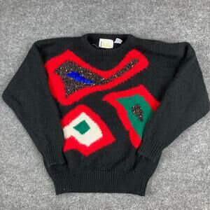TJ Bentley Sweater Womens M Black Vintage Abstract 80s 90s Geometric Knit Taiwan